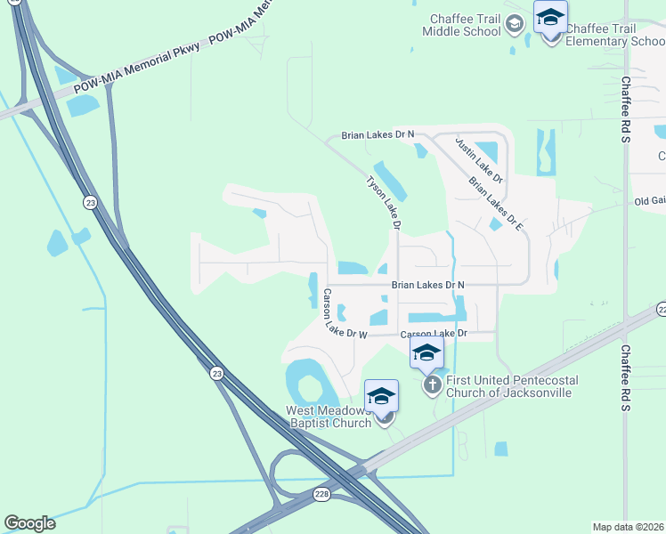 map of restaurants, bars, coffee shops, grocery stores, and more near 11823 Carson Lake Drive West in Jacksonville
