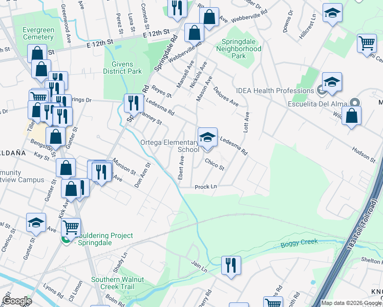 map of restaurants, bars, coffee shops, grocery stores, and more near 1130 Richardine Avenue in Austin