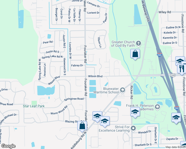 map of restaurants, bars, coffee shops, grocery stores, and more near 2670 Guerad Drive North in Jacksonville