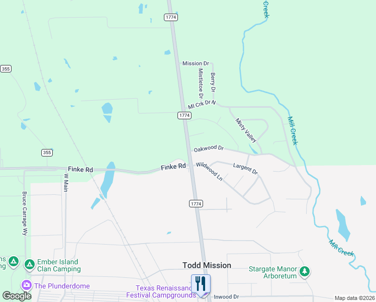 map of restaurants, bars, coffee shops, grocery stores, and more near 10934 Farm to Market 1774 in Todd Mission