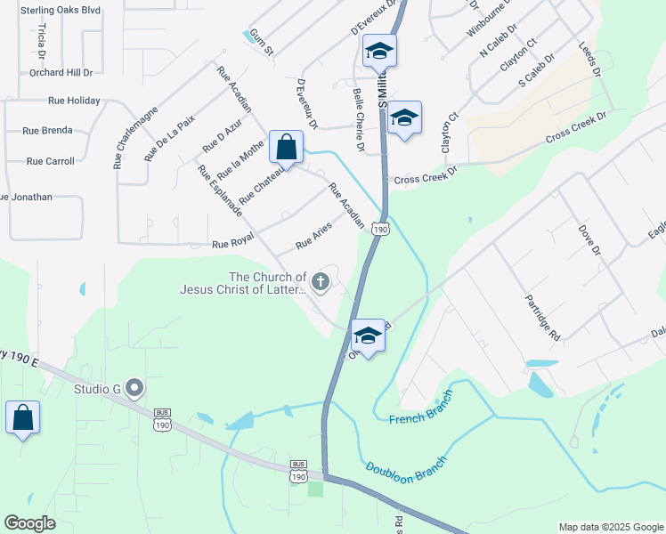 map of restaurants, bars, coffee shops, grocery stores, and more near 109 Village Drive in Slidell