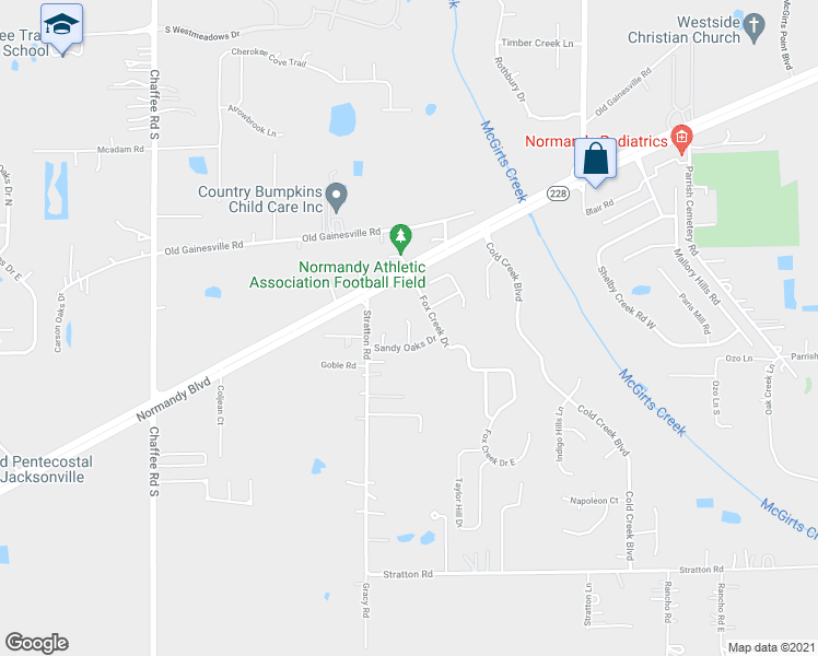 map of restaurants, bars, coffee shops, grocery stores, and more near 2548 Fox Hill Lane in Jacksonville