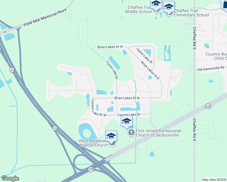 map of restaurants, bars, coffee shops, grocery stores, and more near 2387 Tyson Lake Drive in Jacksonville