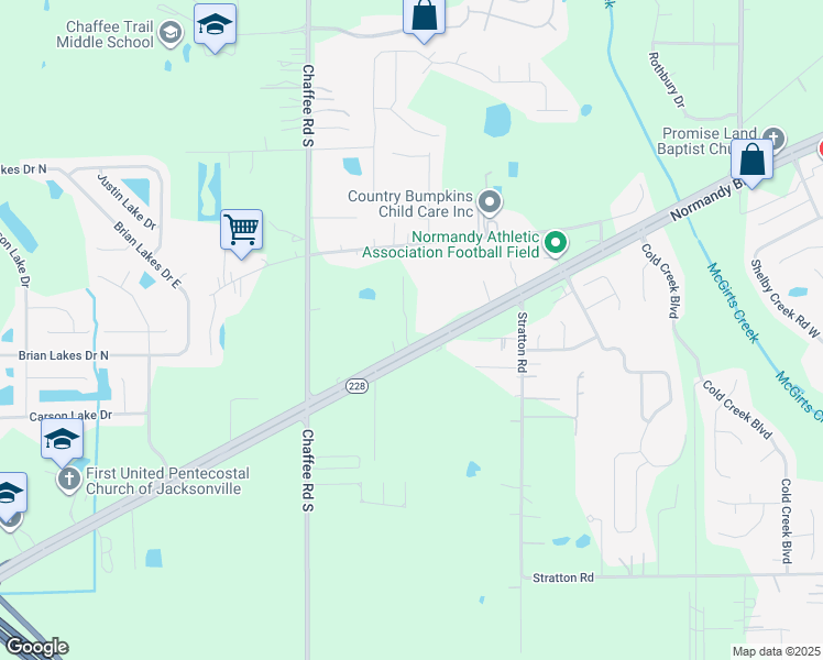 map of restaurants, bars, coffee shops, grocery stores, and more near 10961 Normandy Boulevard in Jacksonville