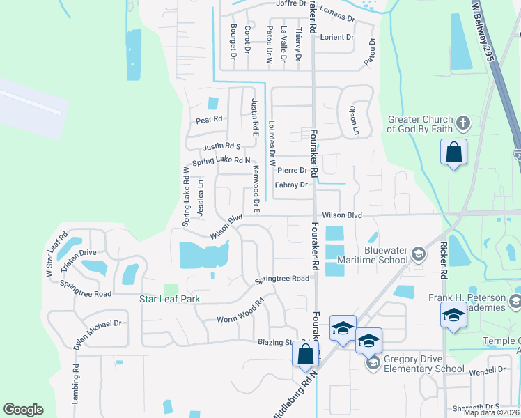 map of restaurants, bars, coffee shops, grocery stores, and more near 2655 Kenwood Drive West in Jacksonville
