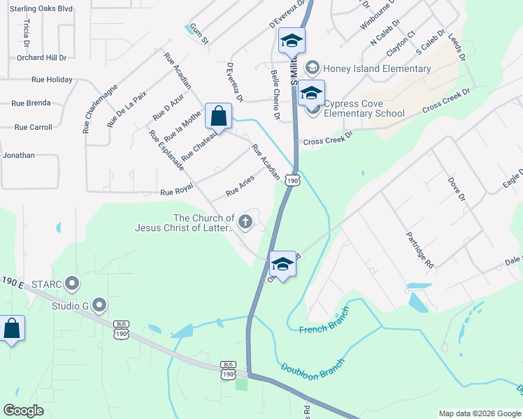 map of restaurants, bars, coffee shops, grocery stores, and more near 109 Village Drive in Slidell