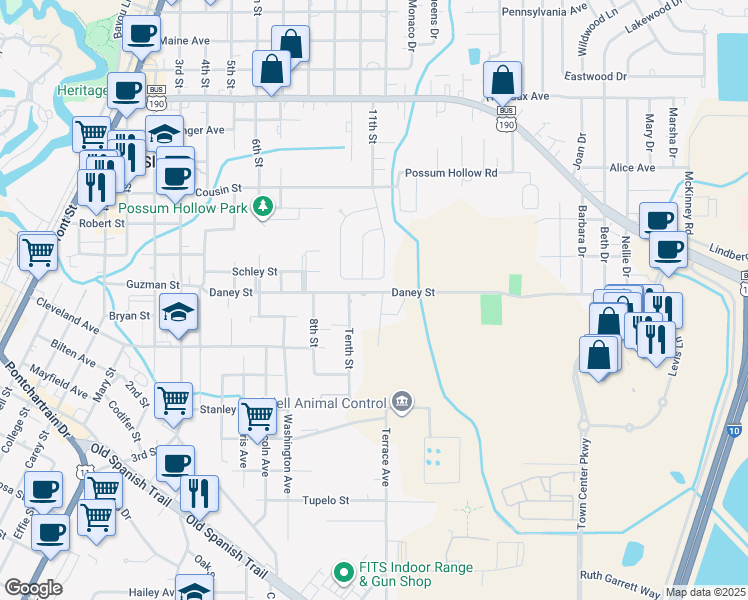 map of restaurants, bars, coffee shops, grocery stores, and more near 2516 11th Street in Slidell