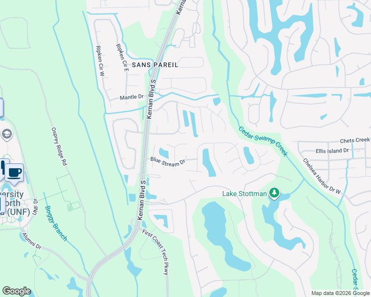 map of restaurants, bars, coffee shops, grocery stores, and more near 4531 Shaky Leaf Lane North in Jacksonville