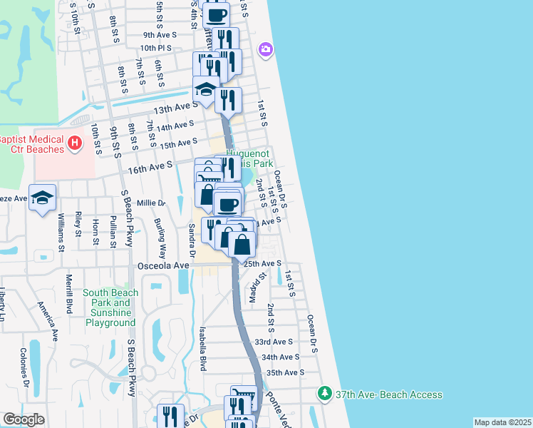 map of restaurants, bars, coffee shops, grocery stores, and more near 2117 Gail Avenue in Jacksonville Beach