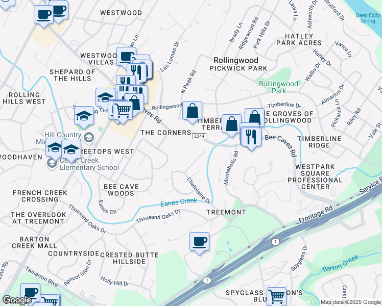 map of restaurants, bars, coffee shops, grocery stores, and more near 3001 Bee Caves Rd in Rollingwood