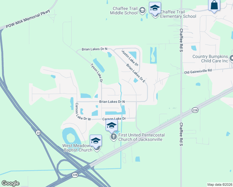map of restaurants, bars, coffee shops, grocery stores, and more near 2405 Rusty Lakes Lane in Jacksonville