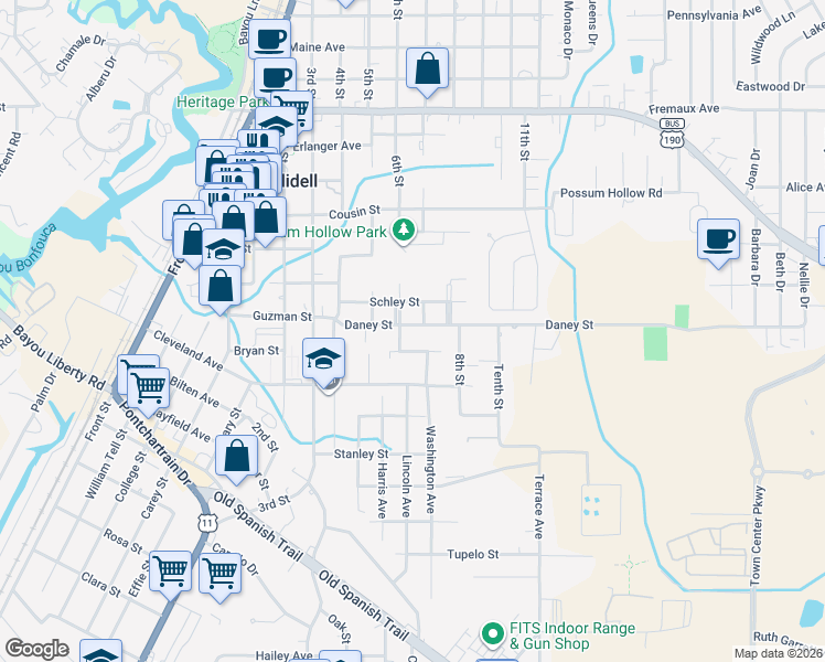 map of restaurants, bars, coffee shops, grocery stores, and more near 927 Daney St in Slidell