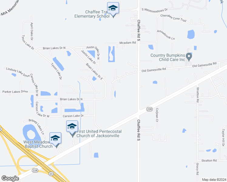 map of restaurants, bars, coffee shops, grocery stores, and more near 2579 Carson Oaks Drive in Jacksonville