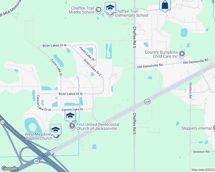 map of restaurants, bars, coffee shops, grocery stores, and more near 2587 Carson Oaks Drive in Jacksonville