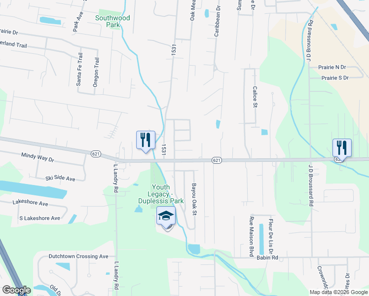 map of restaurants, bars, coffee shops, grocery stores, and more near 38048 Mistletoe Street in Gonzales