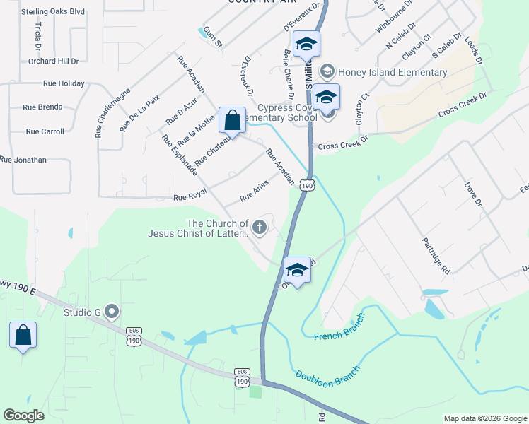 map of restaurants, bars, coffee shops, grocery stores, and more near 109 Village Drive in Slidell