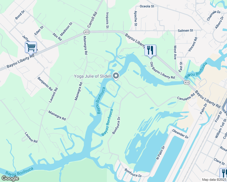 map of restaurants, bars, coffee shops, grocery stores, and more near 127 Middlebrook Drive in Slidell