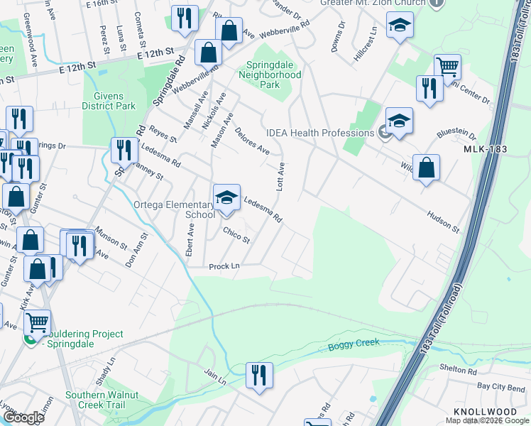 map of restaurants, bars, coffee shops, grocery stores, and more near 1036 Lott Avenue in Austin
