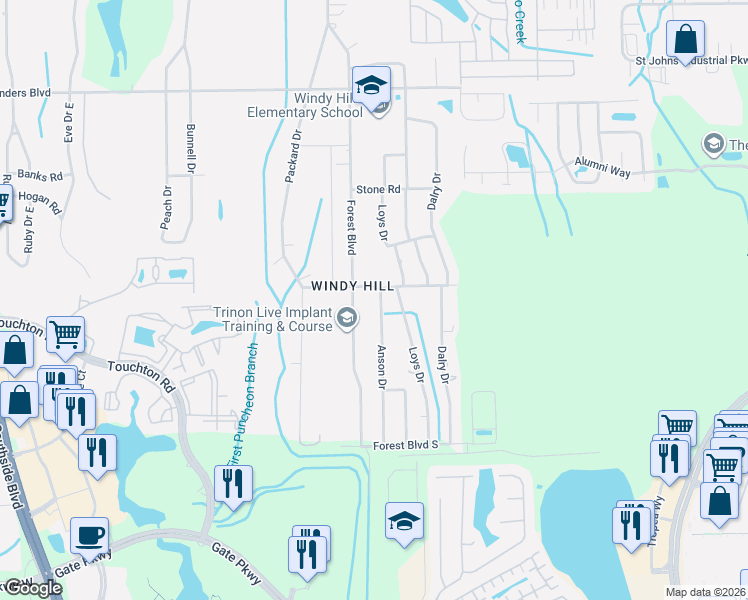 map of restaurants, bars, coffee shops, grocery stores, and more near 4235 Anson Drive in Jacksonville
