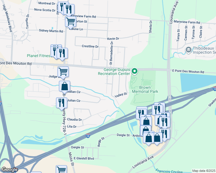 map of restaurants, bars, coffee shops, grocery stores, and more near 209 Winsor Drive in Lafayette