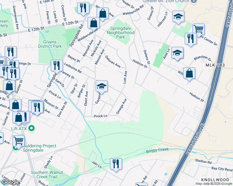 map of restaurants, bars, coffee shops, grocery stores, and more near 1036 Lott Avenue in Austin