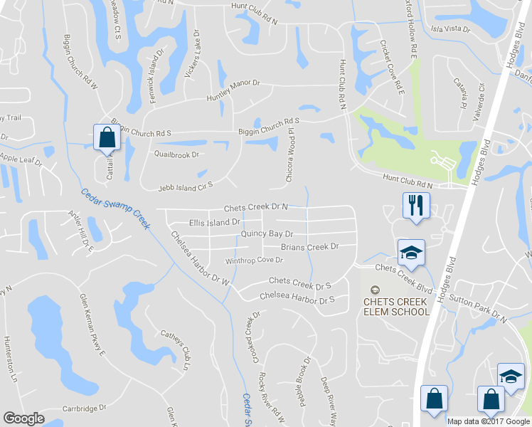 map of restaurants, bars, coffee shops, grocery stores, and more near 4121 Kelly Lee Drive in Jacksonville