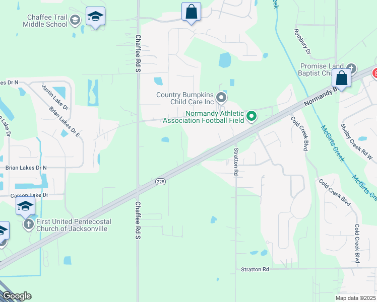 map of restaurants, bars, coffee shops, grocery stores, and more near 10961 Normandy Boulevard in Jacksonville