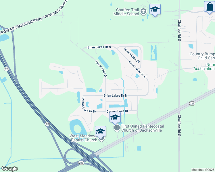 map of restaurants, bars, coffee shops, grocery stores, and more near 2371 Tyson Lake Drive in Jacksonville