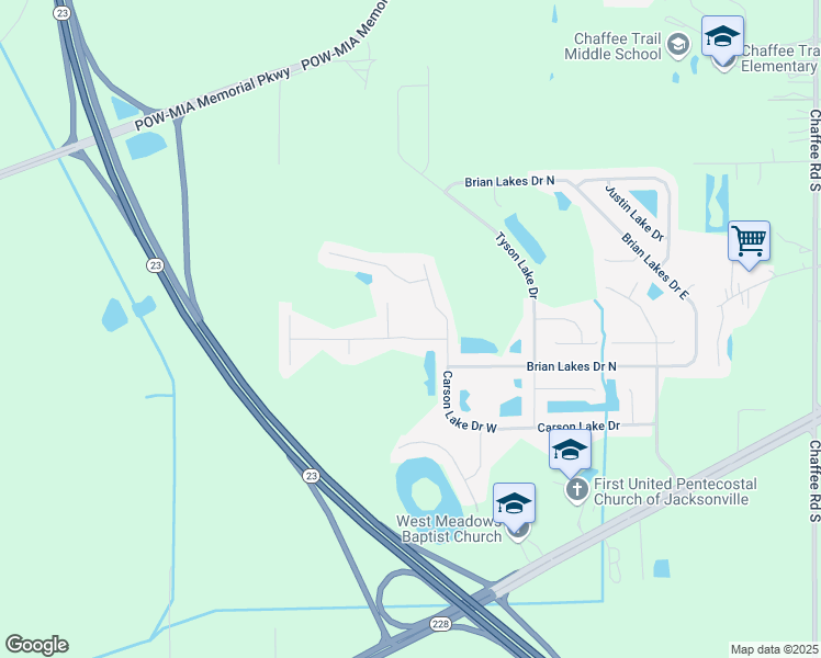 map of restaurants, bars, coffee shops, grocery stores, and more near 11722 Parker Lakes Drive in Jacksonville