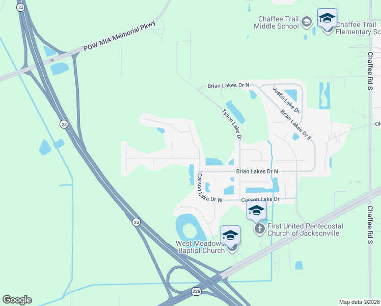 map of restaurants, bars, coffee shops, grocery stores, and more near 11722 Parker Lakes Drive in Jacksonville
