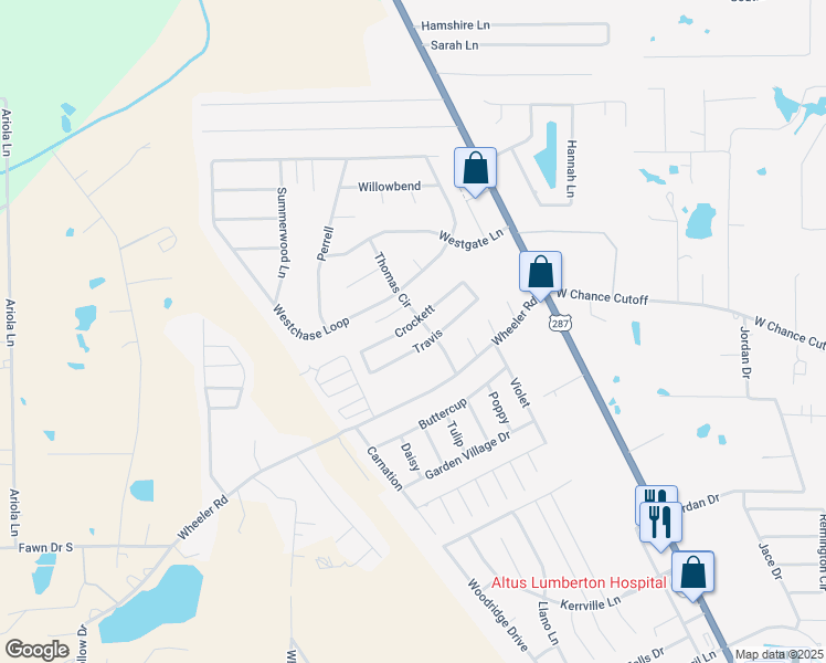 map of restaurants, bars, coffee shops, grocery stores, and more near 5970 Crockett in Lumberton