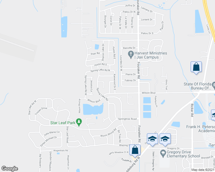 map of restaurants, bars, coffee shops, grocery stores, and more near 2636 Kenwood Drive West in Jacksonville
