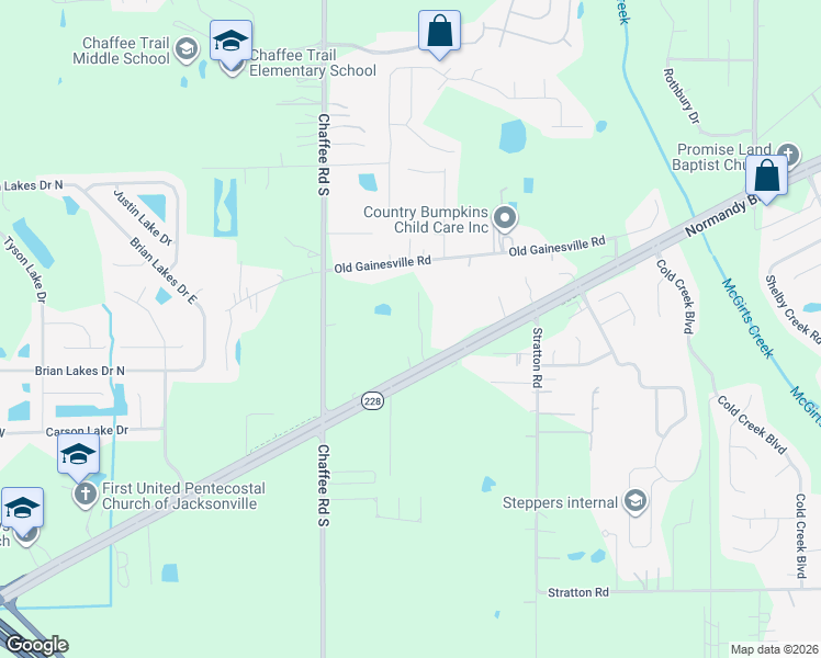 map of restaurants, bars, coffee shops, grocery stores, and more near 11011 Normandy Boulevard in Jacksonville