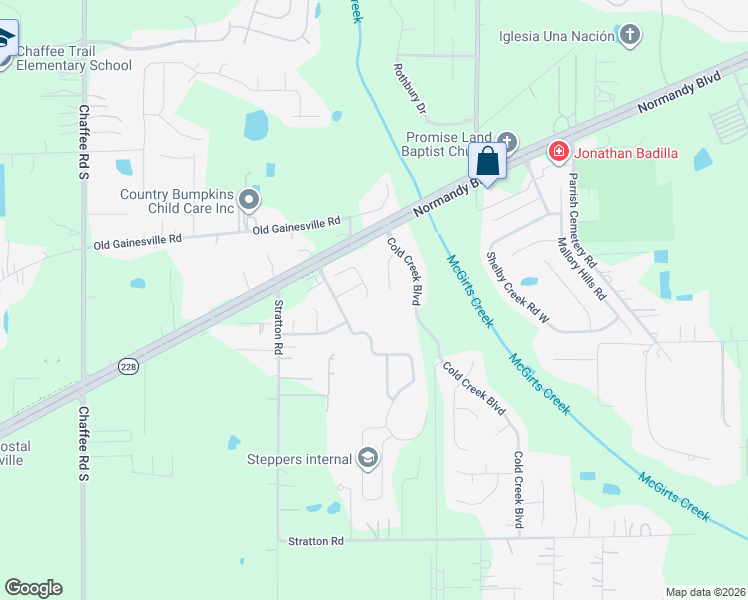 map of restaurants, bars, coffee shops, grocery stores, and more near 2596 Cold Creek Boulevard in Jacksonville