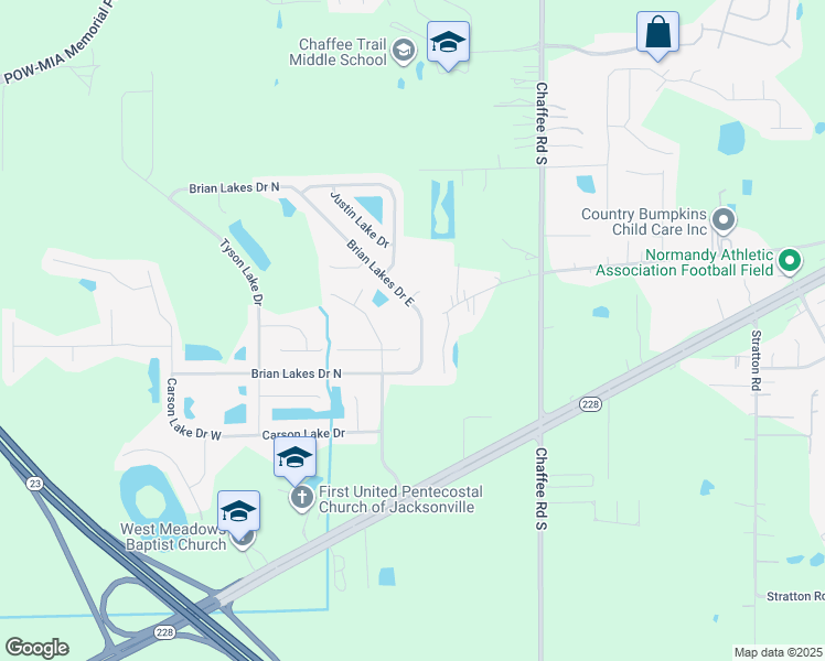 map of restaurants, bars, coffee shops, grocery stores, and more near 2402 East Brian Lakes Drive in Jacksonville