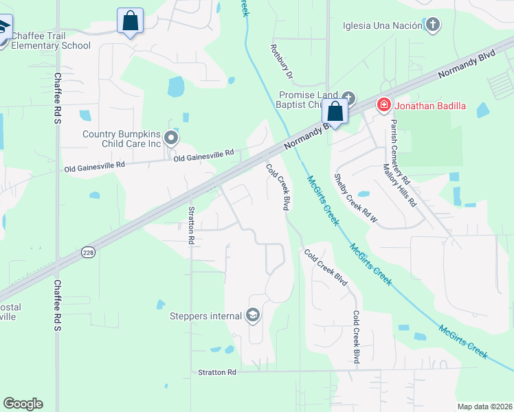 map of restaurants, bars, coffee shops, grocery stores, and more near 2596 Cold Creek Boulevard in Jacksonville
