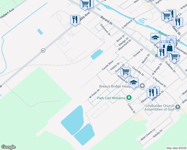 map of restaurants, bars, coffee shops, grocery stores, and more near 921 Cecile Blvd in Breaux Bridge