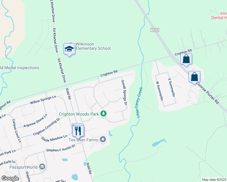 map of restaurants, bars, coffee shops, grocery stores, and more near 10117 Aspen Star Ct in Conroe