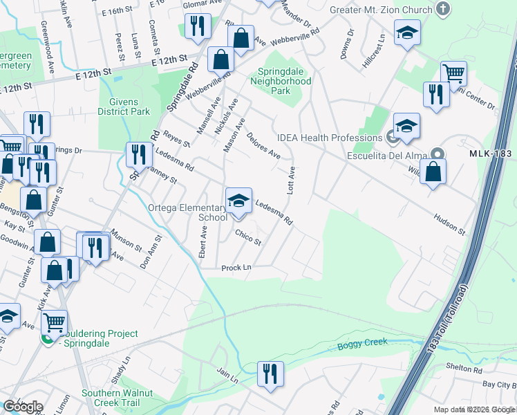 map of restaurants, bars, coffee shops, grocery stores, and more near 1036 Lott Avenue in Austin