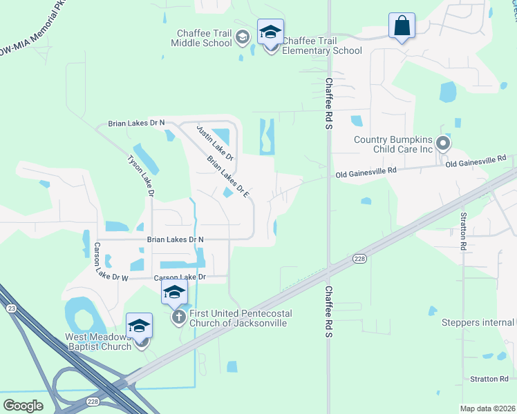 map of restaurants, bars, coffee shops, grocery stores, and more near 2355 Brian Lakes Drive East in Jacksonville