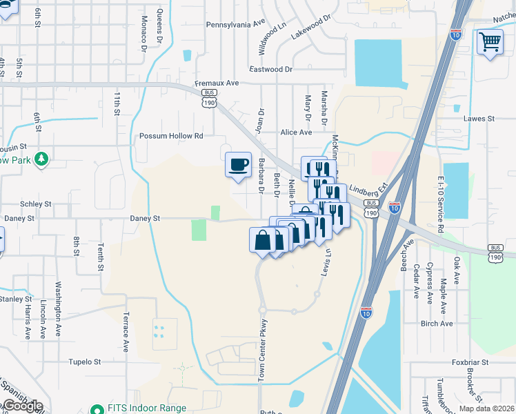 map of restaurants, bars, coffee shops, grocery stores, and more near 2008 Barbara Drive in Slidell