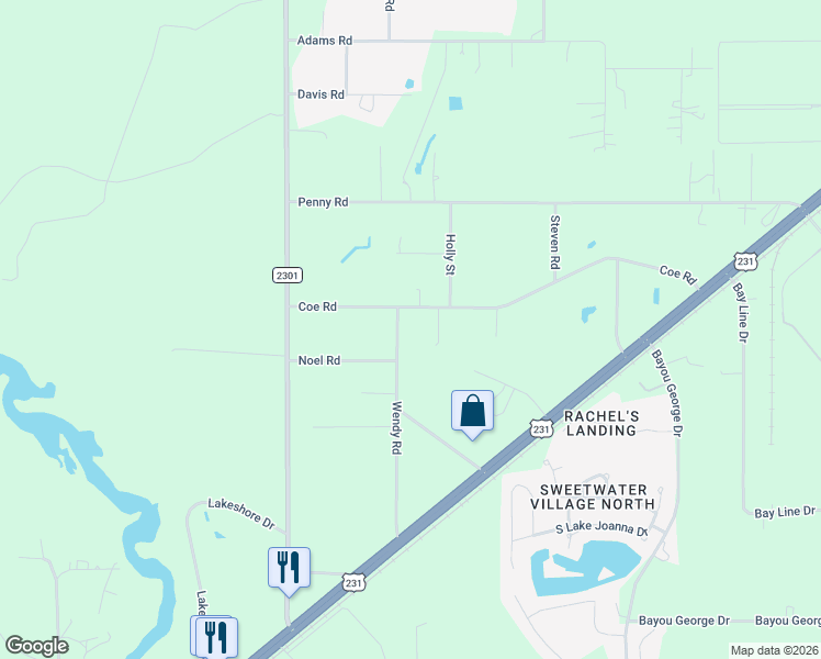 map of restaurants, bars, coffee shops, grocery stores, and more near 6728 Wendy Road in Panama City