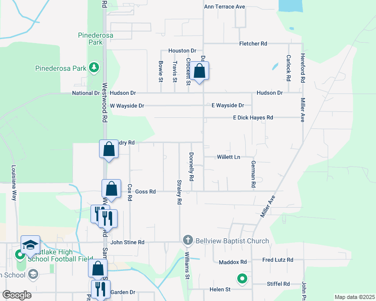 map of restaurants, bars, coffee shops, grocery stores, and more near 2620 Donnelly Road in Westlake
