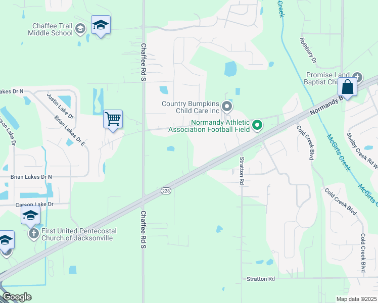 map of restaurants, bars, coffee shops, grocery stores, and more near 10953 Normandy Boulevard in Jacksonville