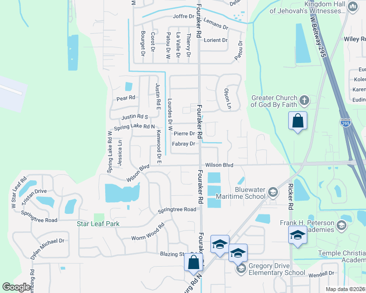 map of restaurants, bars, coffee shops, grocery stores, and more near 8069 Fabray Drive in Jacksonville