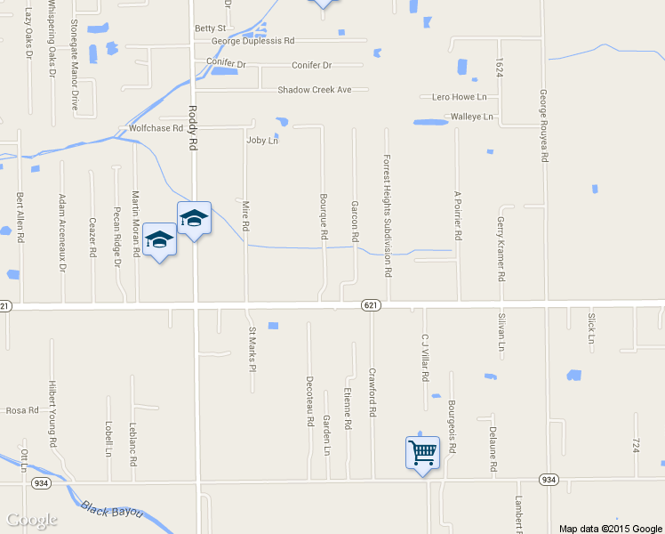 map of restaurants, bars, coffee shops, grocery stores, and more near 14081 Garcon Road in Gonzales