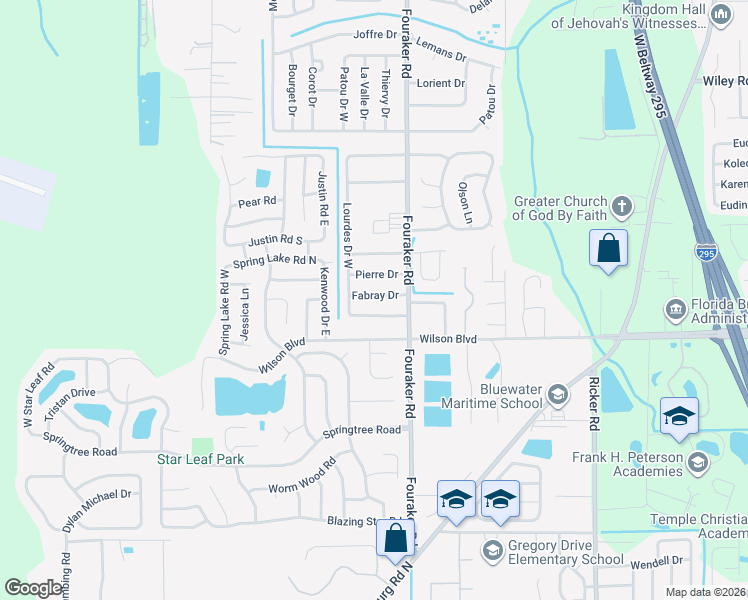 map of restaurants, bars, coffee shops, grocery stores, and more near 8069 Fabray Drive in Jacksonville