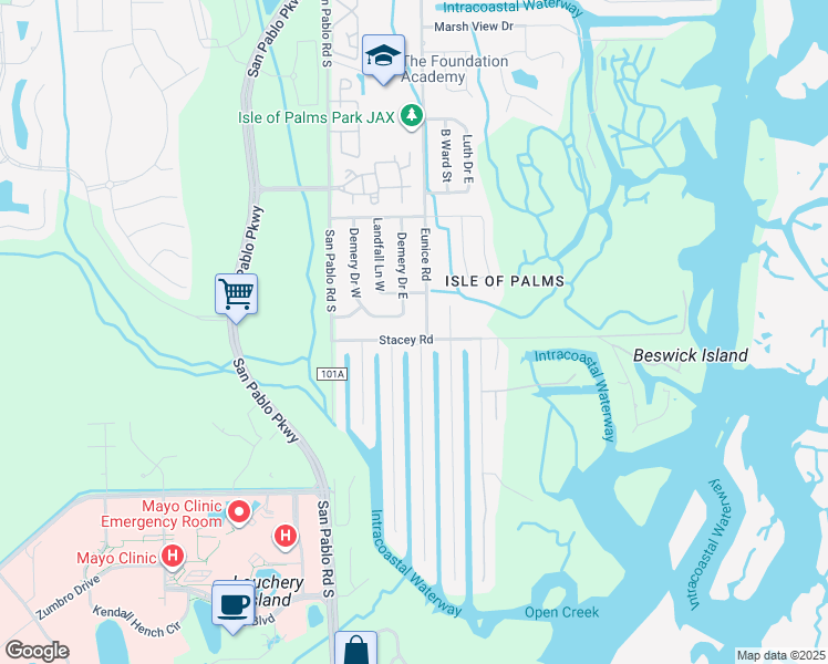 map of restaurants, bars, coffee shops, grocery stores, and more near 4051 Eunice Road in Jacksonville