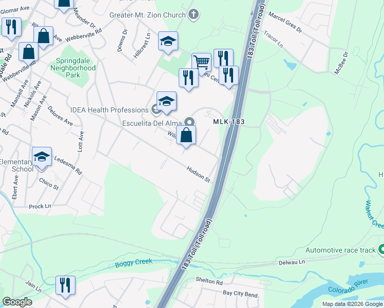 map of restaurants, bars, coffee shops, grocery stores, and more near 6305 Wilcab Road in Austin