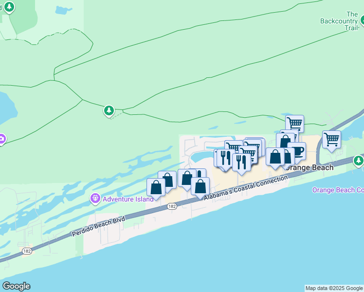 map of restaurants, bars, coffee shops, grocery stores, and more near 3200 Loop Road in Orange Beach